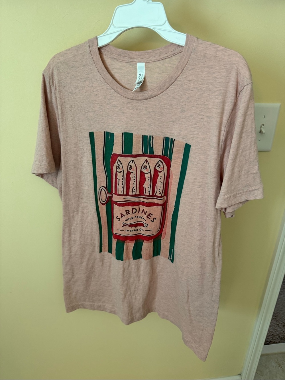 Bella Canvas Light Pink / Mauve  Tee with Sardine  Print L